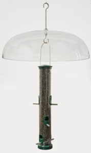 Tube feeder with squirrel baffle.